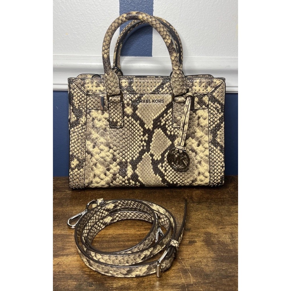 MICHAEL KORS - DILLON LEATHER TOP ZIP SNAKESKIN PRINT SATCHEL BAG
